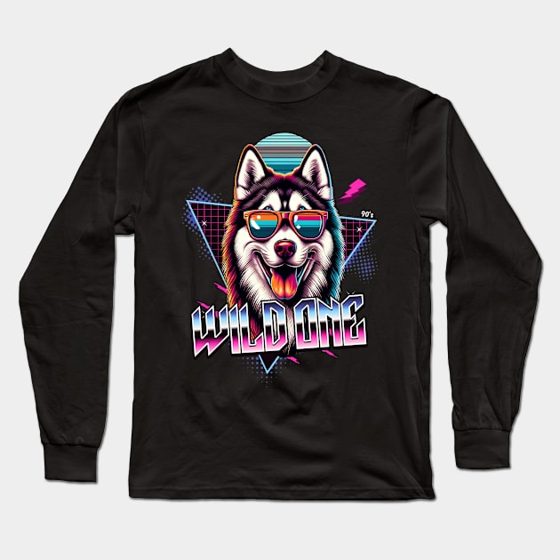 Wild One Siberian Husky Dog Long Sleeve T-Shirt by Miami Neon Designs